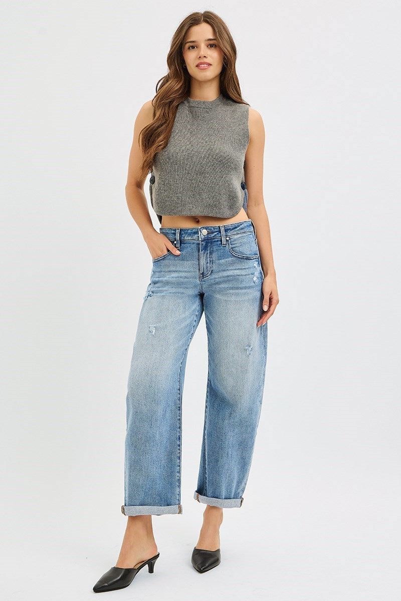 Angela Slouchy, Cuffed Ankle-Length Barrel-Leg RISEN Jeans