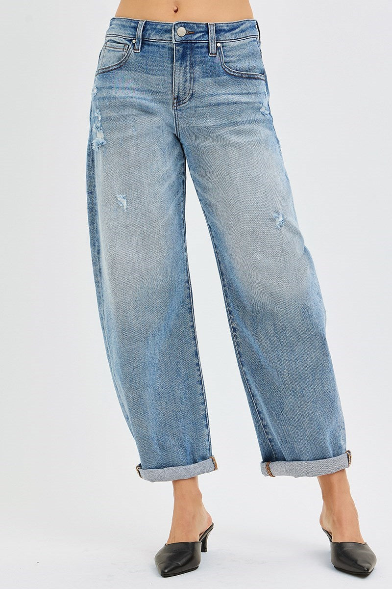 Angela Slouchy, Cuffed Ankle-Length Barrel-Leg RISEN Jeans