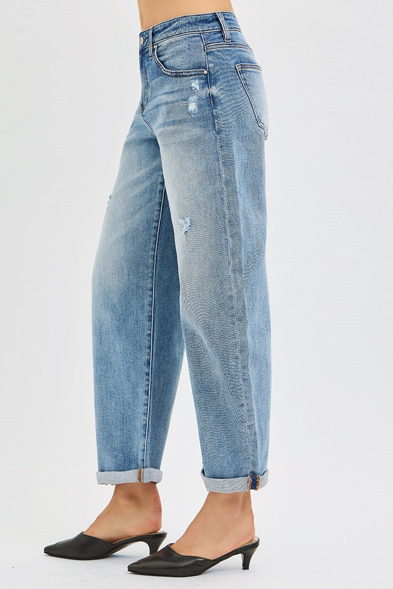 Angela Slouchy, Cuffed Ankle-Length Barrel-Leg RISEN Jeans