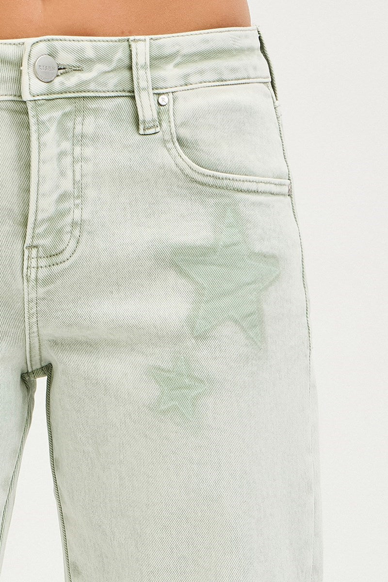 Boyfriend Star (Green) Faded-Wash RISEN Jeans