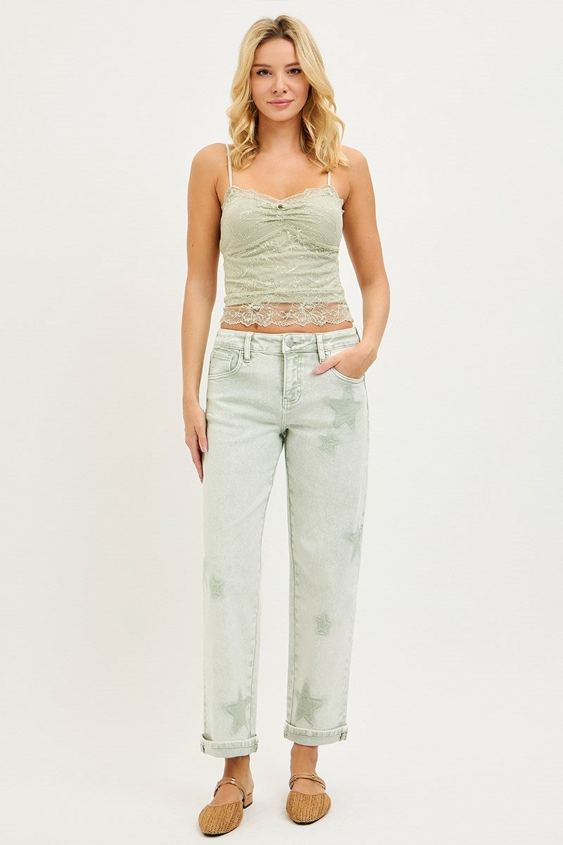 Boyfriend Star (Green) Faded-Wash RISEN Jeans
