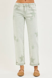 Boyfriend Star (Green) Faded-Wash RISEN Jeans
