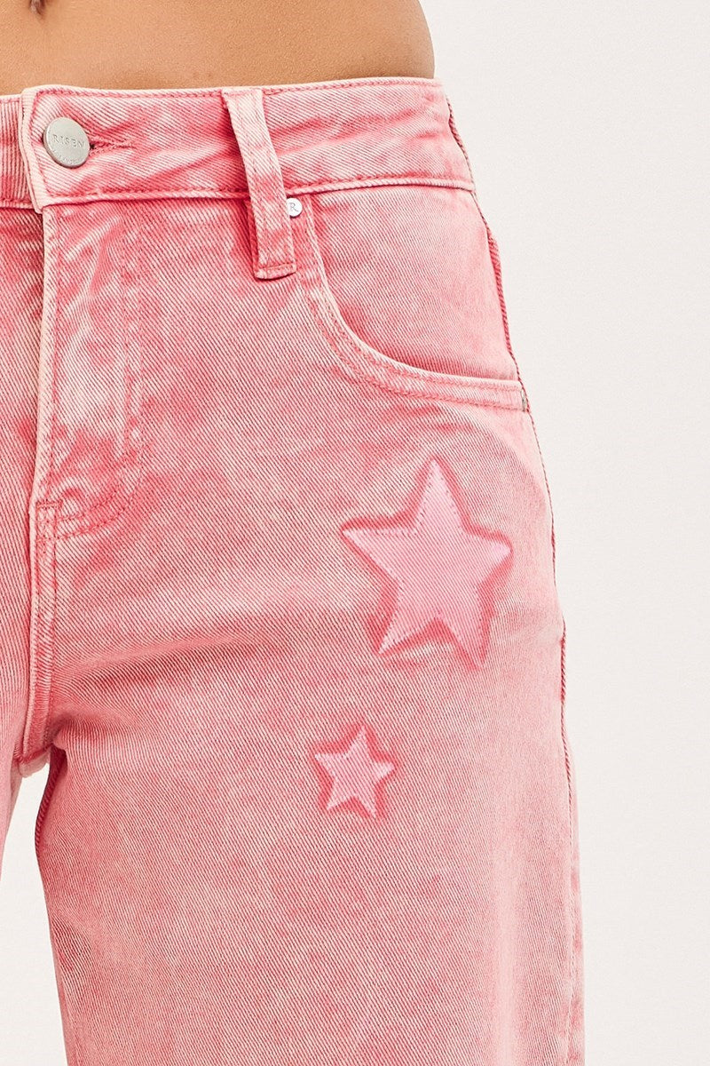 Boyfriend Star (Pink) Faded-Wash RISEN Jeans