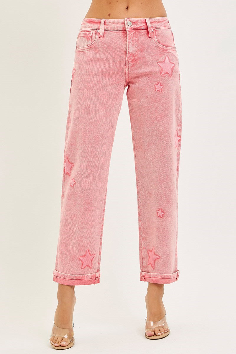 Boyfriend Star (Pink) Faded-Wash RISEN Jeans