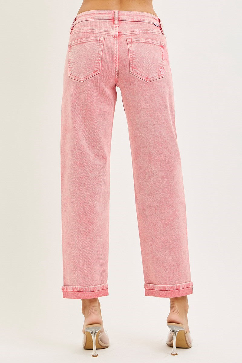 Boyfriend Star (Pink) Faded-Wash RISEN Jeans