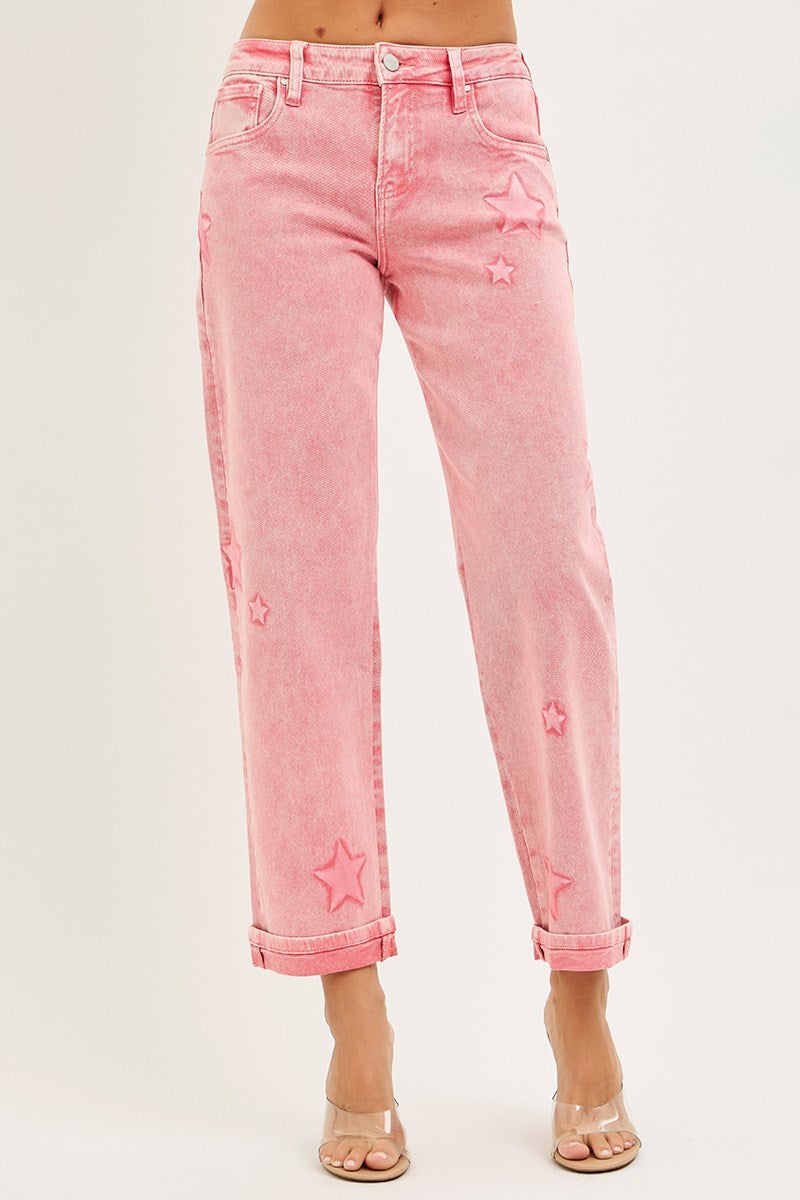 Boyfriend Star (Pink) Faded-Wash RISEN Jeans