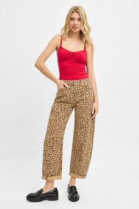 Lynsee (Brown) Cropped, Cuffed Barrel-Leg Leopard RISEN Pants