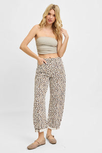 Lynsee Cropped, Cuffed Barrel-Leg Leopard RISEN Pants