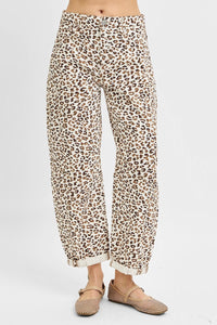 Lynsee Cropped, Cuffed Barrel-Leg Leopard RISEN Pants