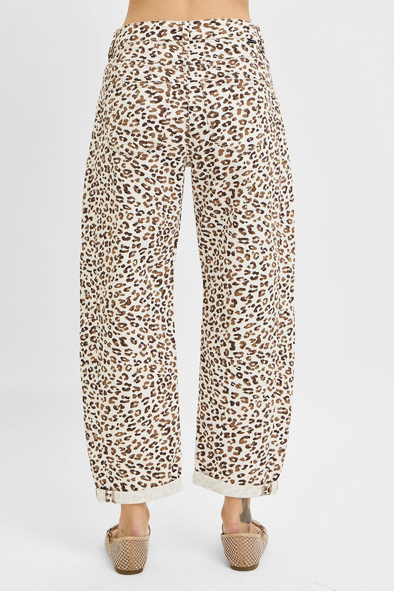 Lynsee Cropped, Cuffed Barrel-Leg Leopard RISEN Pants