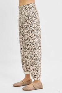 Lynsee Cropped, Cuffed Barrel-Leg Leopard RISEN Pants