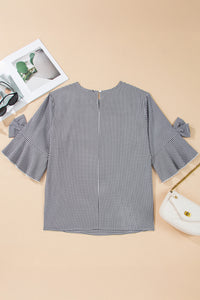 Black Checkered Bell, Bow-Sleeve Top