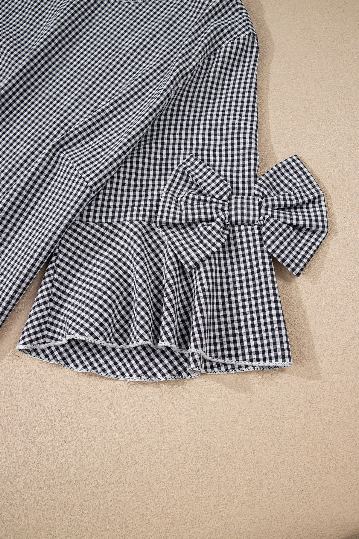 Black Checkered Bell, Bow-Sleeve Top