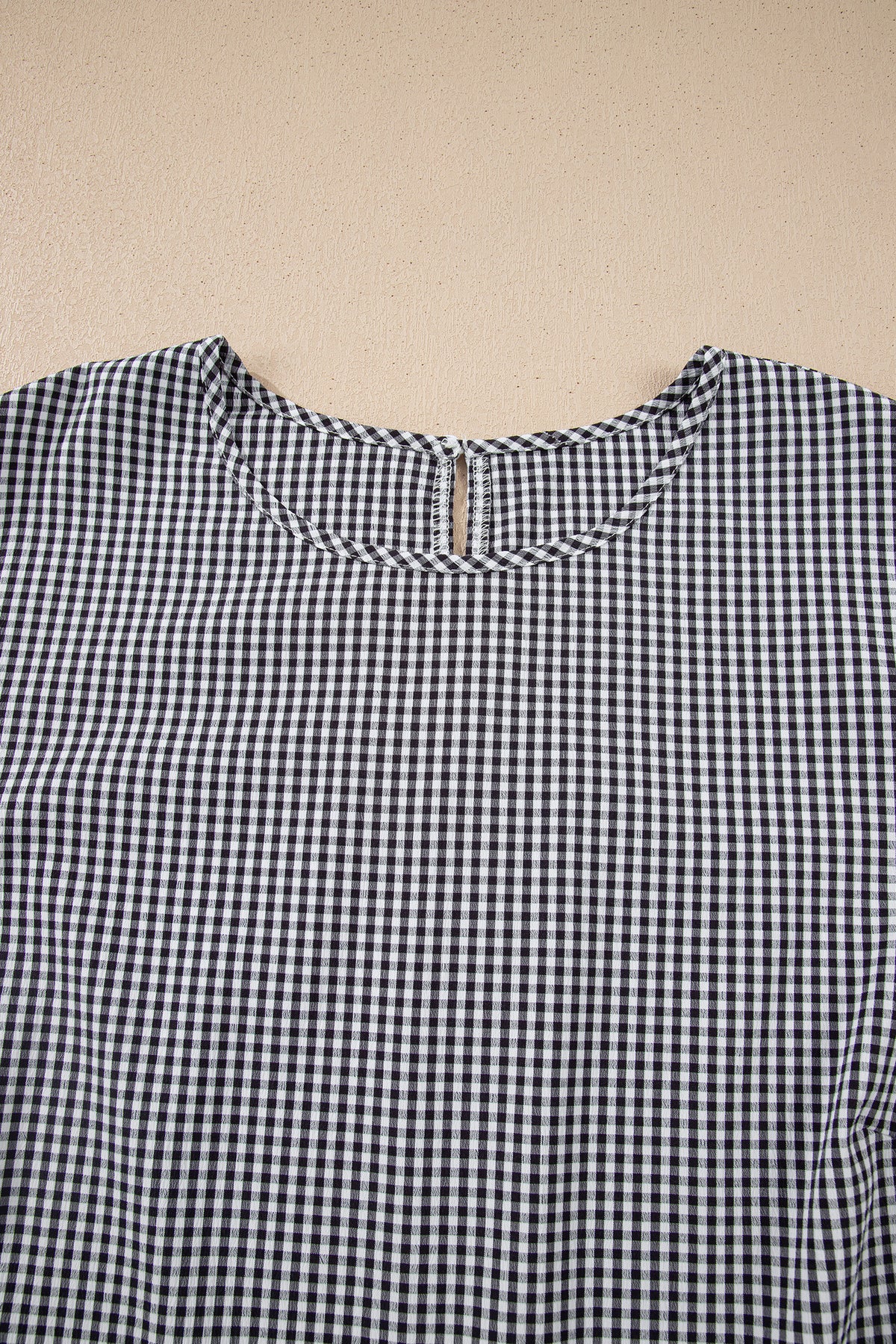Black Checkered Bell, Bow-Sleeve Top