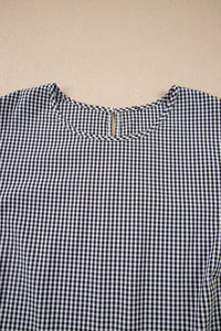 Black Checkered Bell, Bow-Sleeve Top