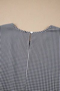 Black Checkered Bell, Bow-Sleeve Top