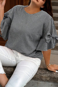 Black Checkered Bell, Bow-Sleeve Top