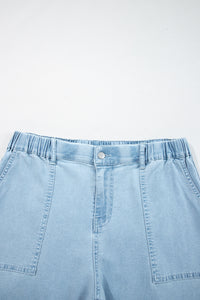 Jackie (Light) Elastic-Waist Ruffled Wide-Leg Denim Jeans