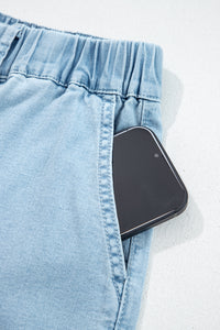 Jackie (Light) Elastic-Waist Ruffled Wide-Leg Denim Jeans