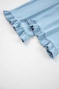 Jackie (Light) Elastic-Waist Ruffled Wide-Leg Denim Jeans