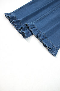Jackie (Dark) Elastic-Waist Ruffled Wide-Leg Denim Jeans