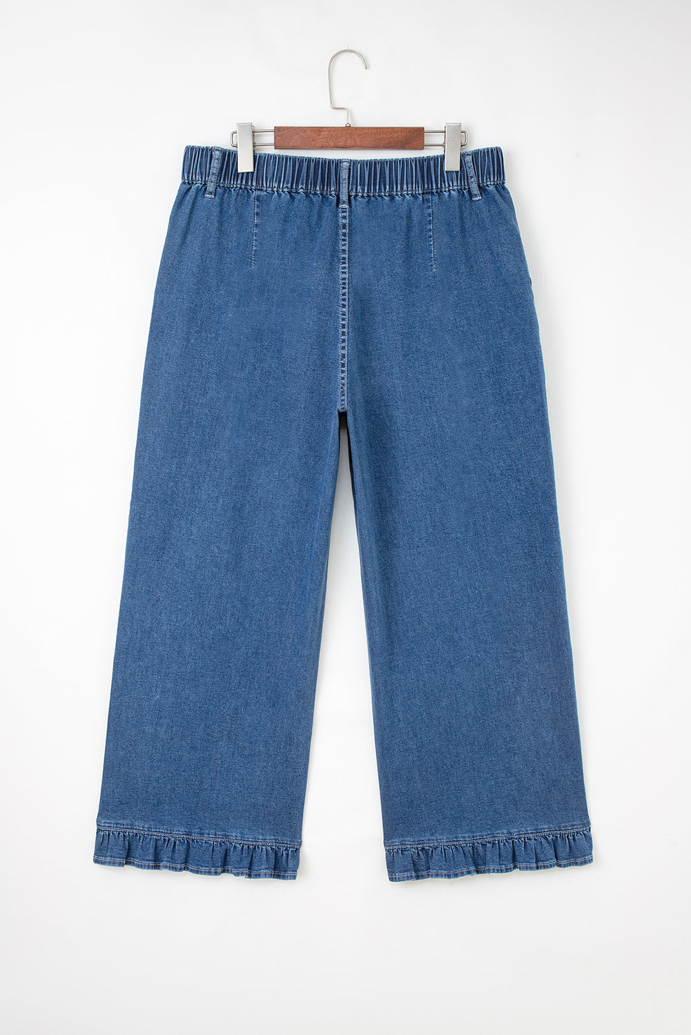 Jackie (Dark) Elastic-Waist Ruffled Wide-Leg Denim Jeans