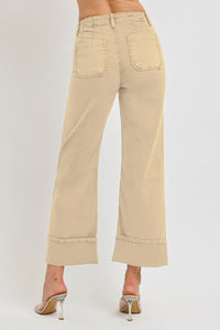 Myah (Tan) Wide Leg Front Patch Pocket Cuffed RISEN Jeans