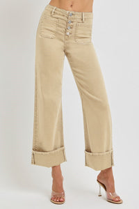 Myah (Tan) Wide Leg Front Patch Pocket Cuffed RISEN Jeans