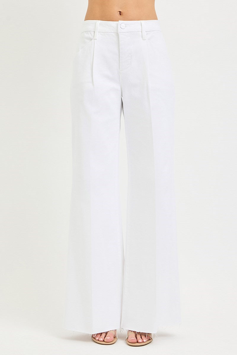 Tummy Control High Rise (White) RISEN Wide Leg Pleated Jeans