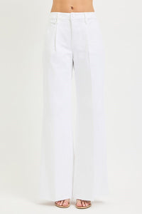 Tummy Control High Rise (White) RISEN Wide Leg Pleated Jeans