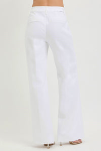 Tummy Control High Rise (White) RISEN Wide Leg Pleated Jeans