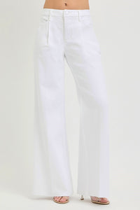 Tummy Control High Rise (White) RISEN Wide Leg Pleated Jeans