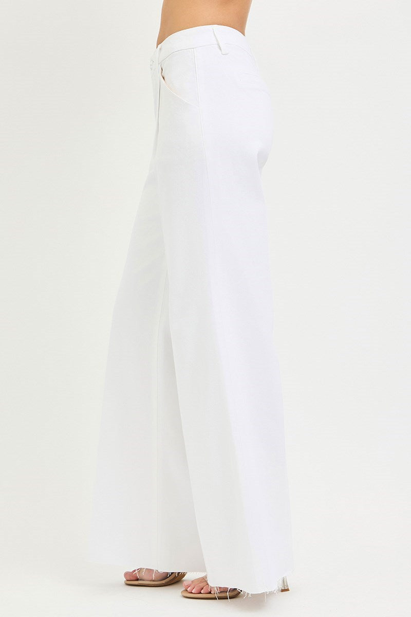 Tummy Control High Rise (White) RISEN Wide Leg Pleated Jeans