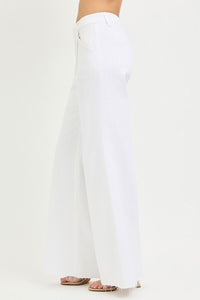 Tummy Control High Rise (White) RISEN Wide Leg Pleated Jeans