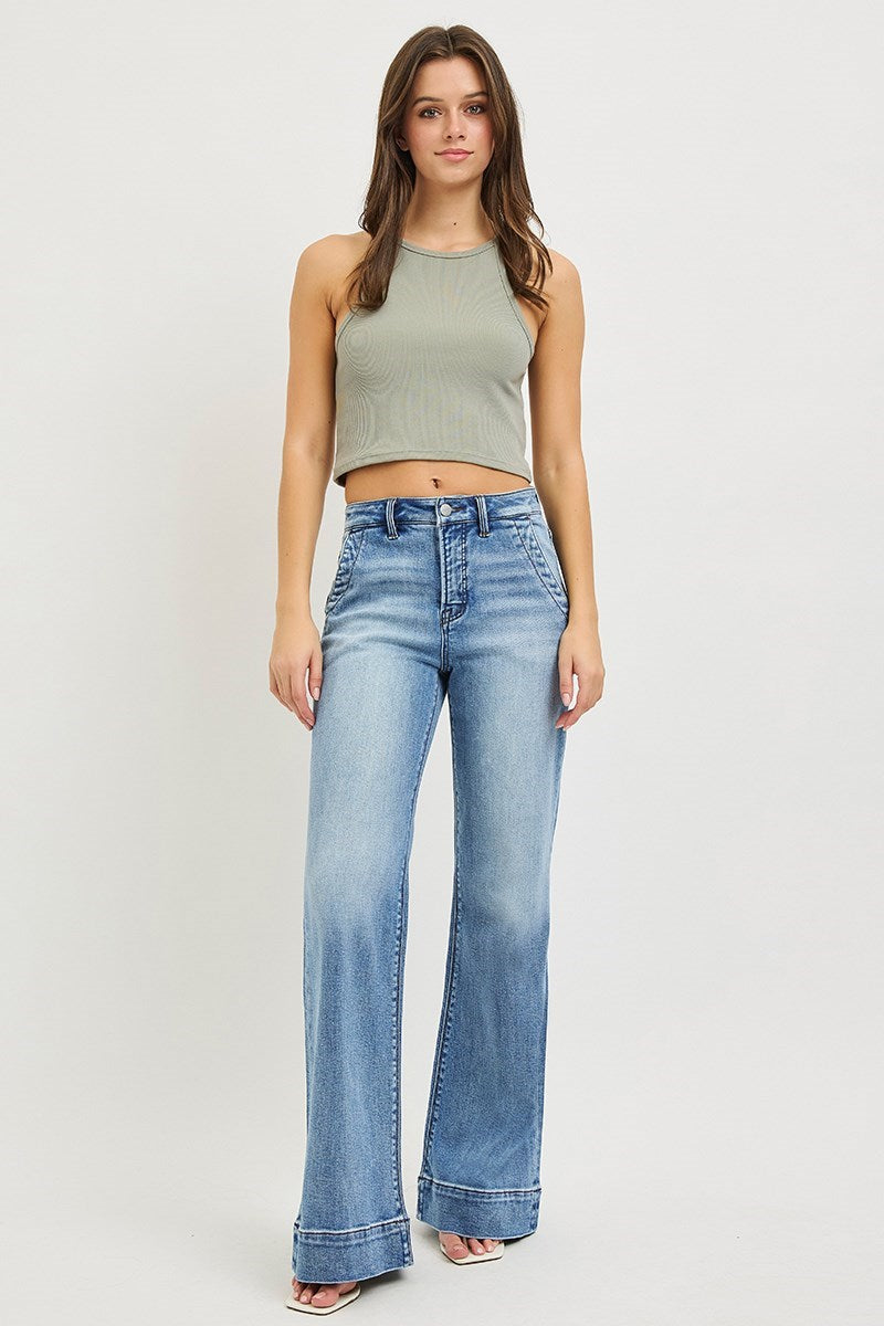 Shannon Tummy Control RISEN (Medium Wash) Wide Leg Jeans with Wide Hem