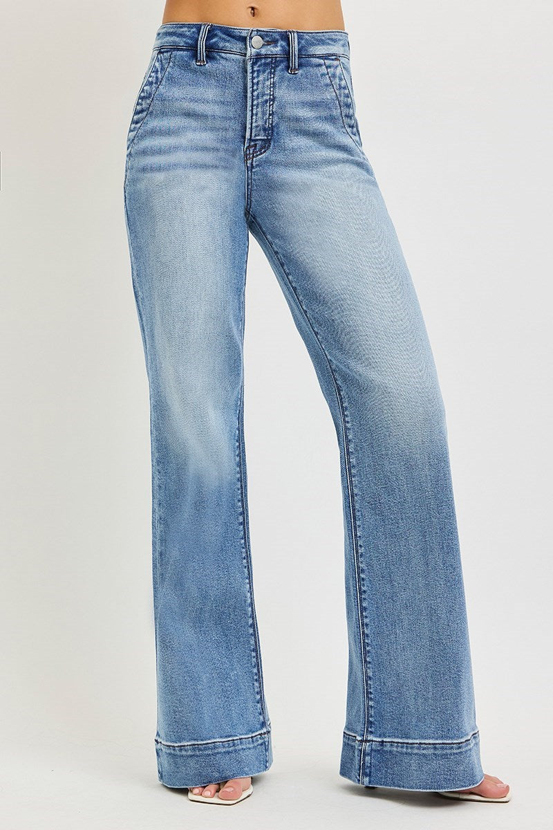 Shannon Tummy Control RISEN (Medium Wash) Wide Leg Jeans with Wide Hem