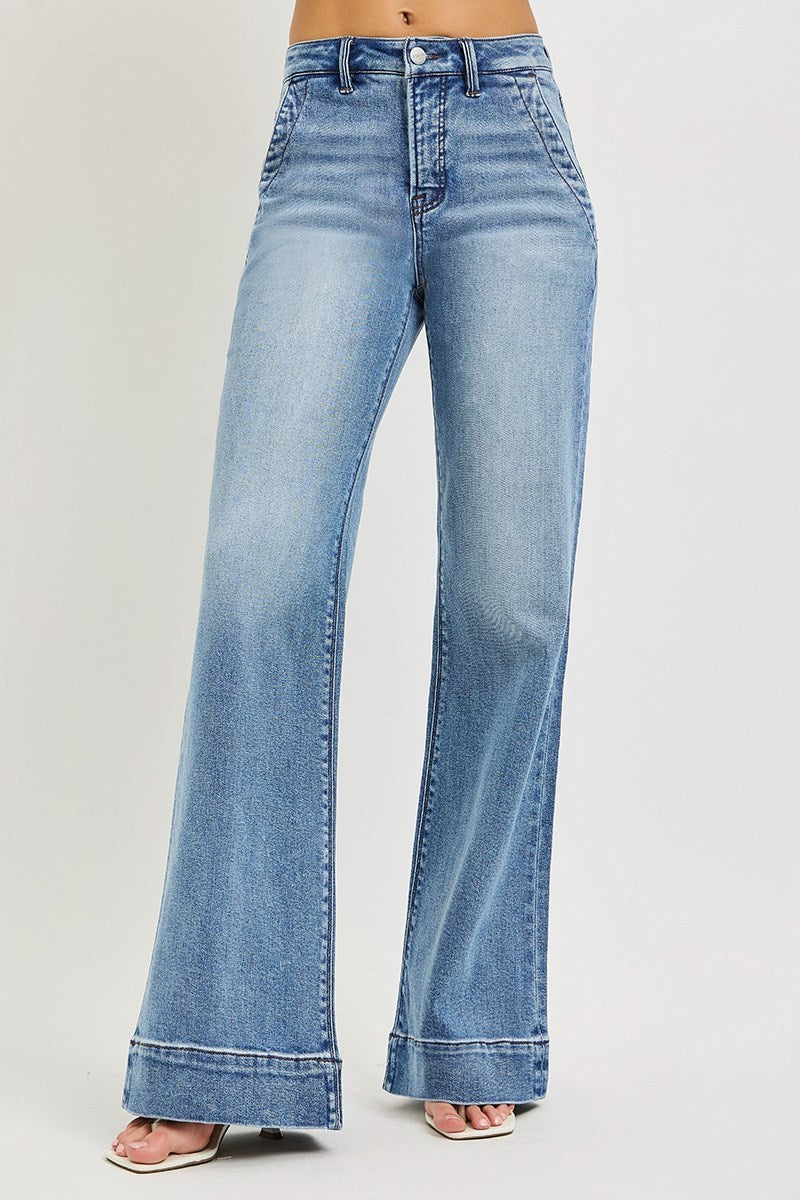 Shannon Tummy Control RISEN (Medium Wash) Wide Leg Jeans with Wide Hem