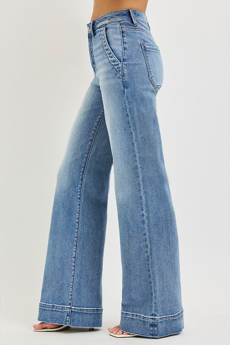 Shannon Tummy Control RISEN (Medium Wash) Wide Leg Jeans with Wide Hem
