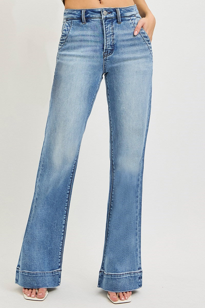 Shannon Tummy Control RISEN (Medium Wash) Wide Leg Jeans with Wide Hem