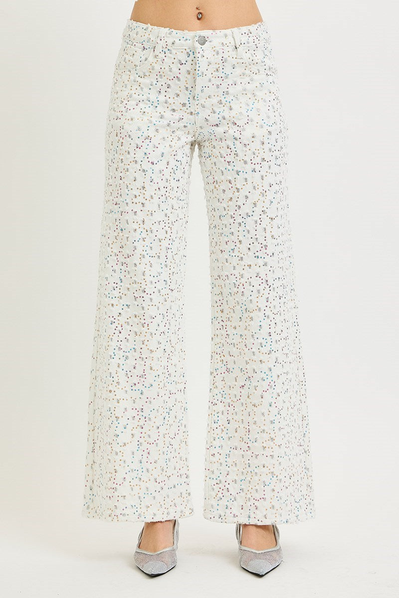 Life Of The Party RISEN High Rise Wide Leg Jeans w/Sequins