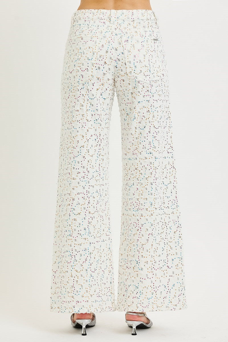 Life Of The Party RISEN High Rise Wide Leg Jeans w/Sequins