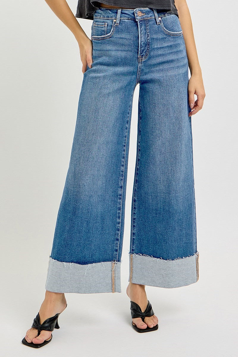 Chasity Tummy Control High-Rise Wide Leg Cuffed RISEN Jeans