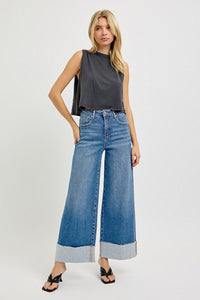Chasity Tummy Control High-Rise Wide Leg Cuffed RISEN Jeans