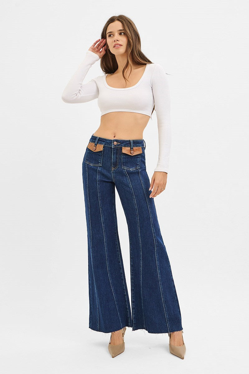 Sarah Flare Front Leather Pocket RISEN Jeans