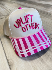 Embroidered (Hot & Light Pink) Uplift Others with Striped Bill Snapback Hat