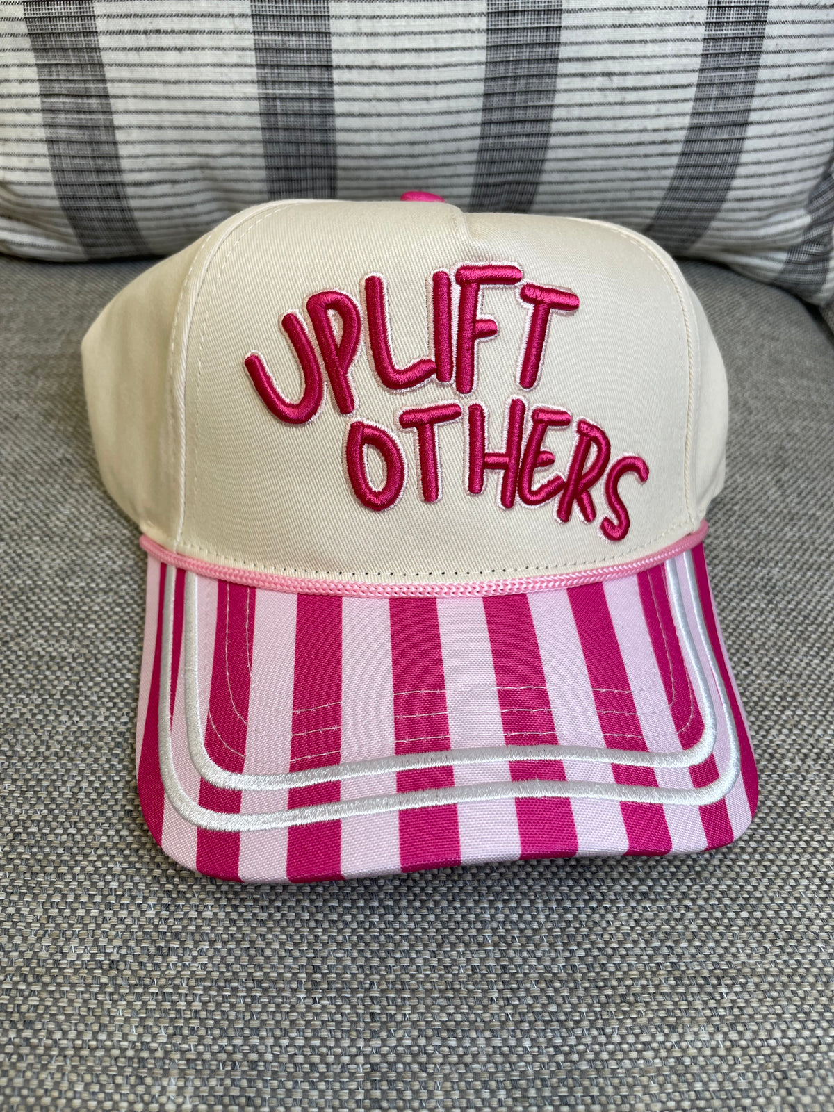 Embroidered (Hot & Light Pink) Uplift Others with Striped Bill Snapback Hat