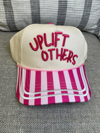 Embroidered (Hot & Light Pink) Uplift Others with Striped Bill Snapback Hat