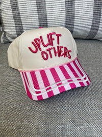 Embroidered (Hot & Light Pink) Uplift Others with Striped Bill Snapback Hat