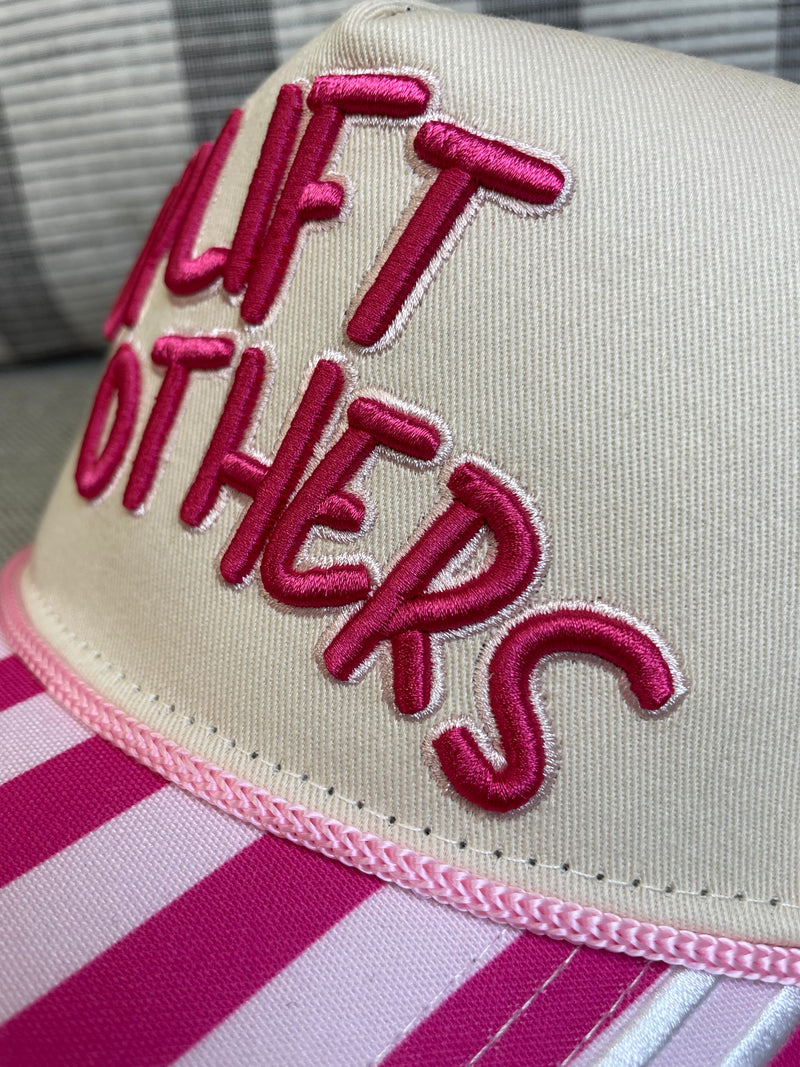 Embroidered (Hot & Light Pink) Uplift Others with Striped Bill Snapback Hat