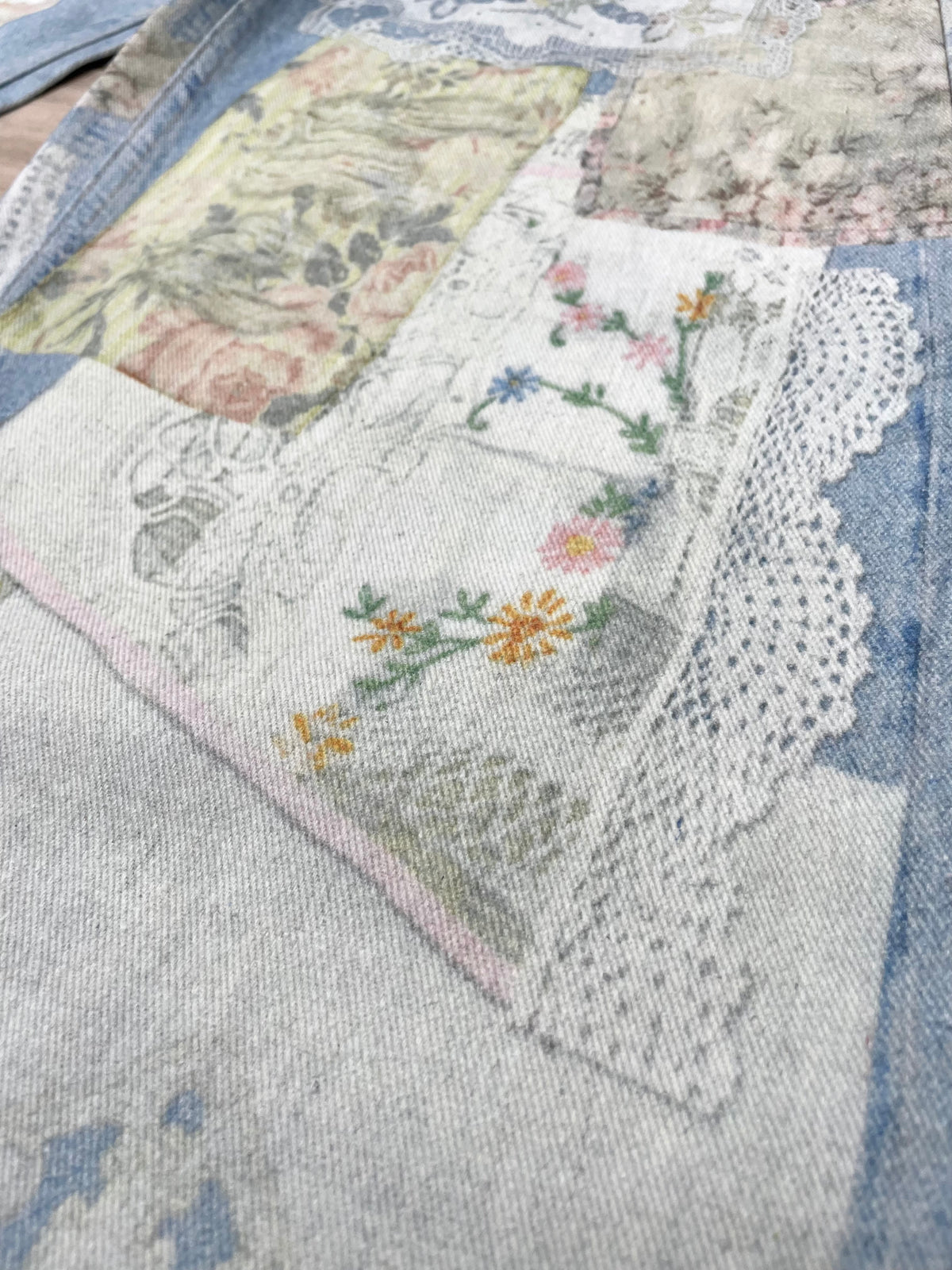 Patchwork Printed Barrel Jeans